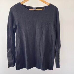 Club Monaco Black Long Sleeve Top with Leather Details Size S